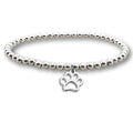Women's Paw Print Silver Beaded Bracelet