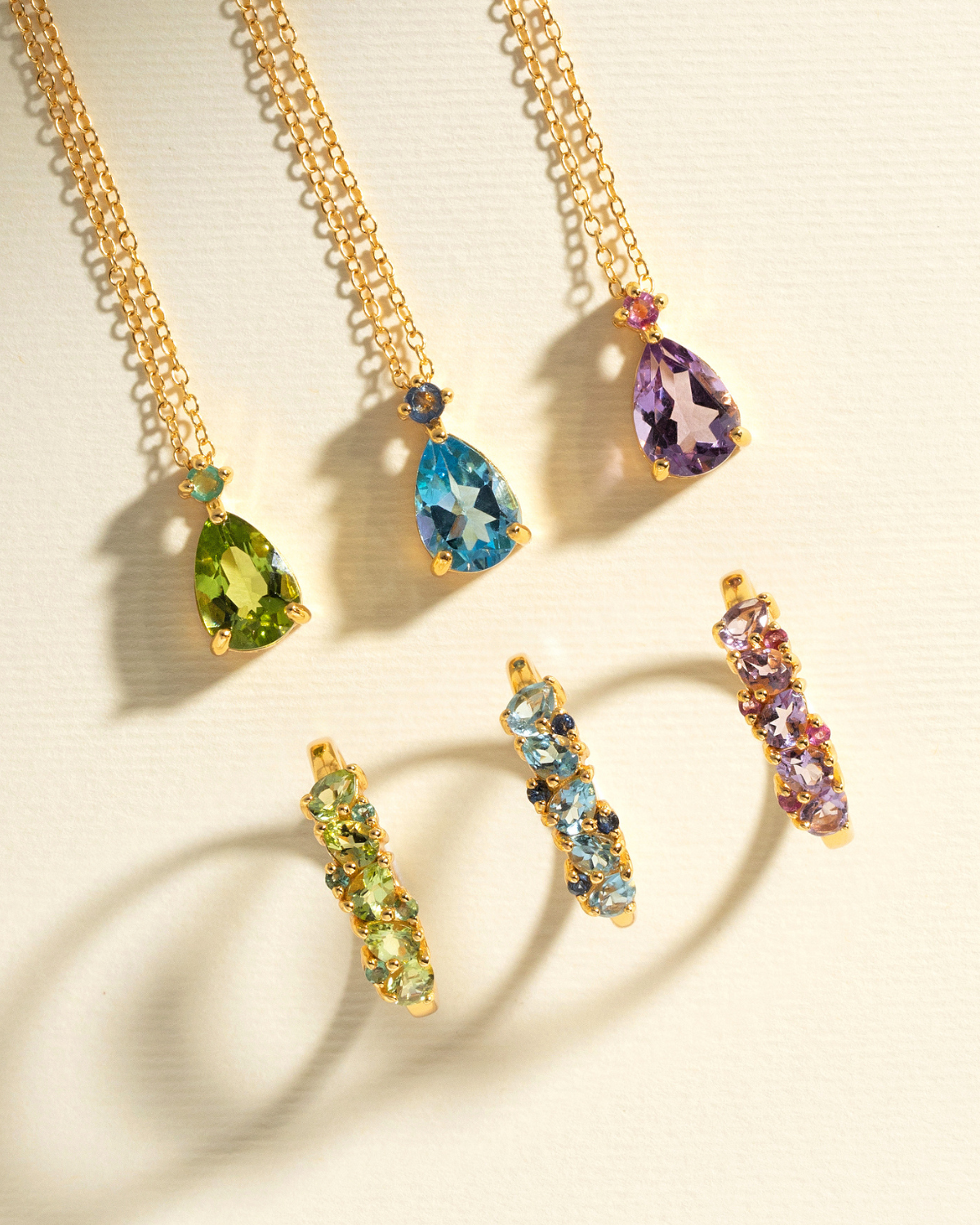 Emerald & Peridot Pear Cut Half Eternity Band in 18k Gold Vermeil