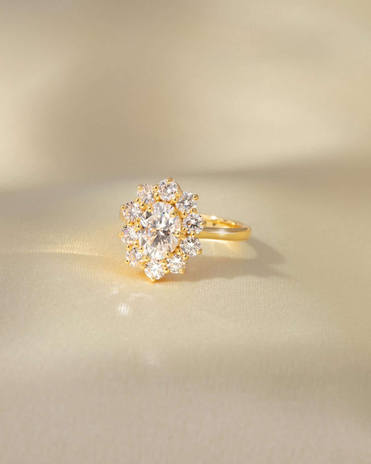 2.5 ct Oval Moissanite Halo Engagement Ring in 18k Gold Vermeil