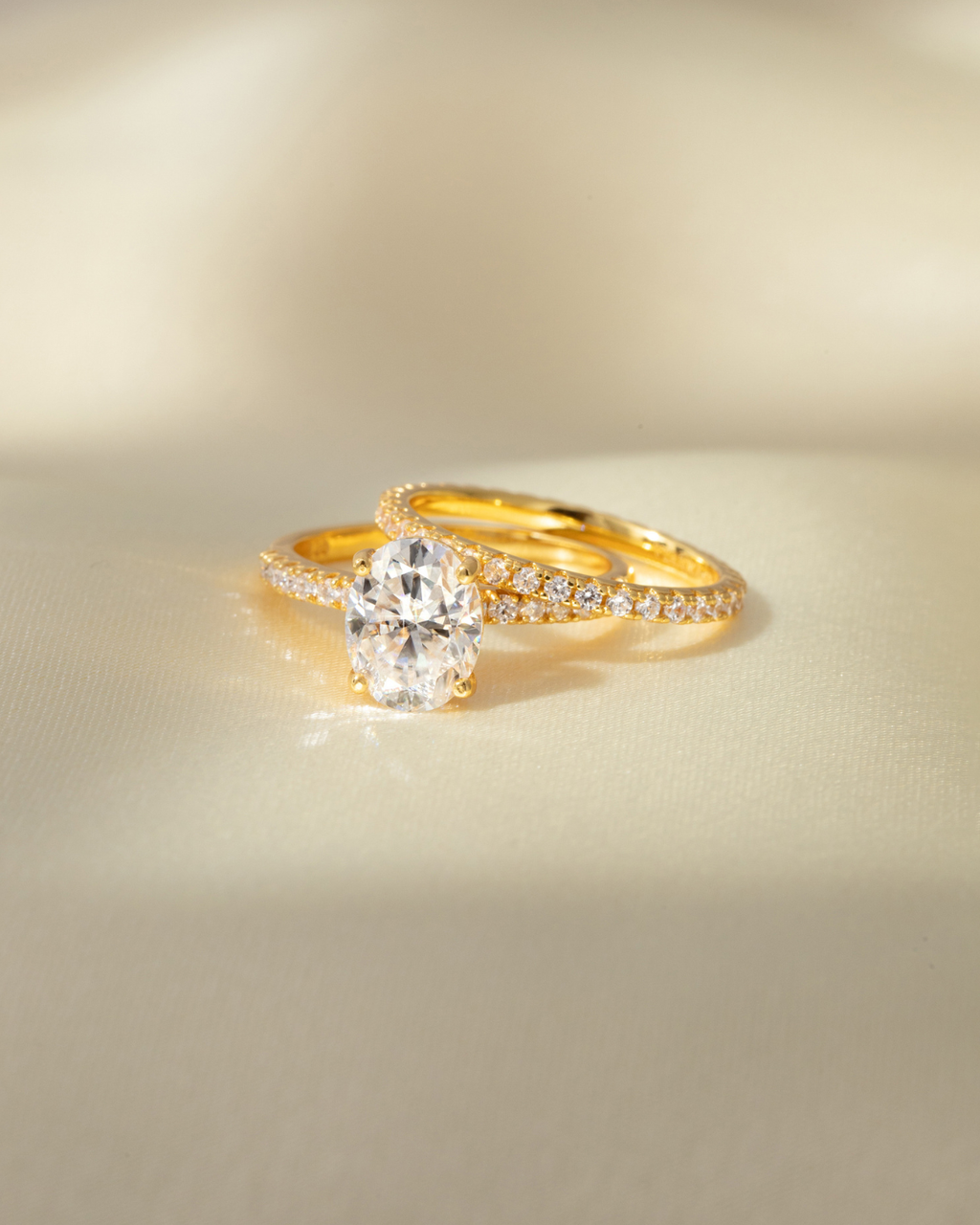 2 ct Oval Solitaire Moissanite Engagement Ring with Pavé Band in 18k Gold Vermeil