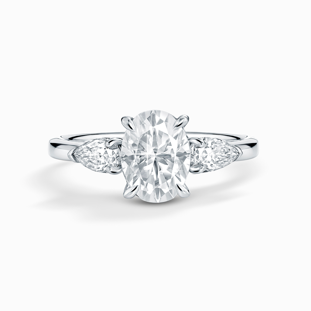 2 ct Oval Moissanite Three Stone Engagement Ring in Sterling Silver
