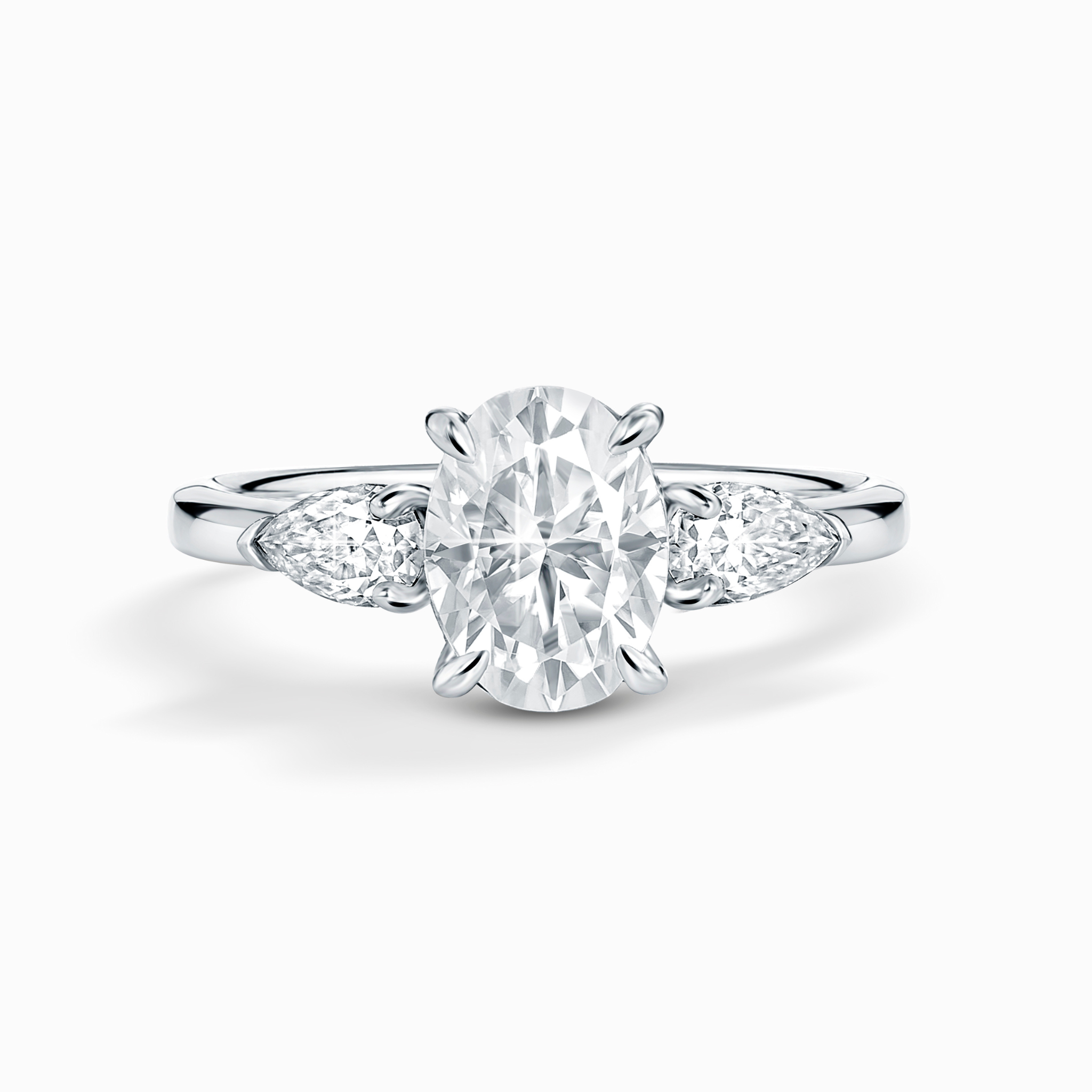 2 ct Oval Moissanite Three Stone Engagement Ring in Sterling Silver