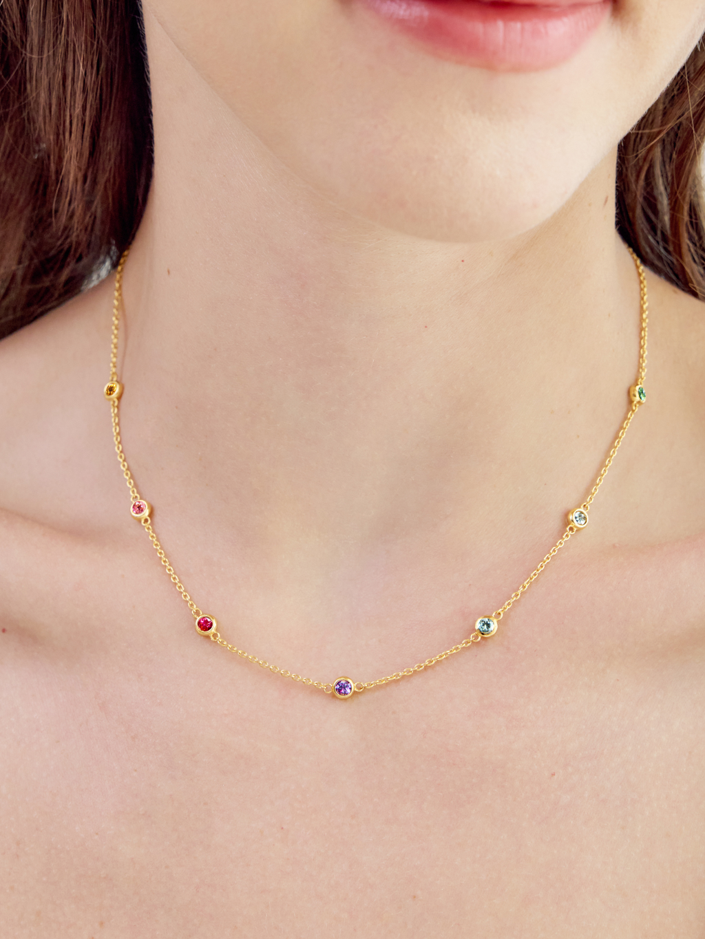 Rainbow Gemstone Necklace in 18k Gold Vermeil