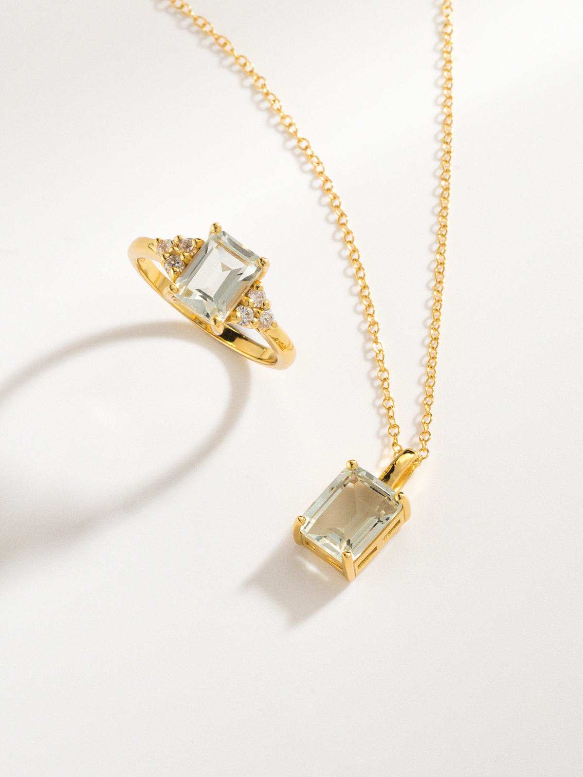 Green Amethyst Emerald Cut Ring in 18k Gold Vermeil