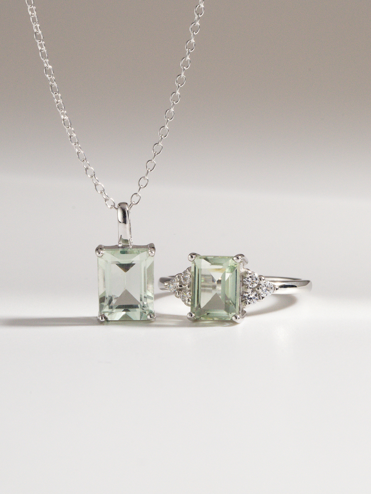Green Amethyst Emerald Cut Ring in Sterling Silver