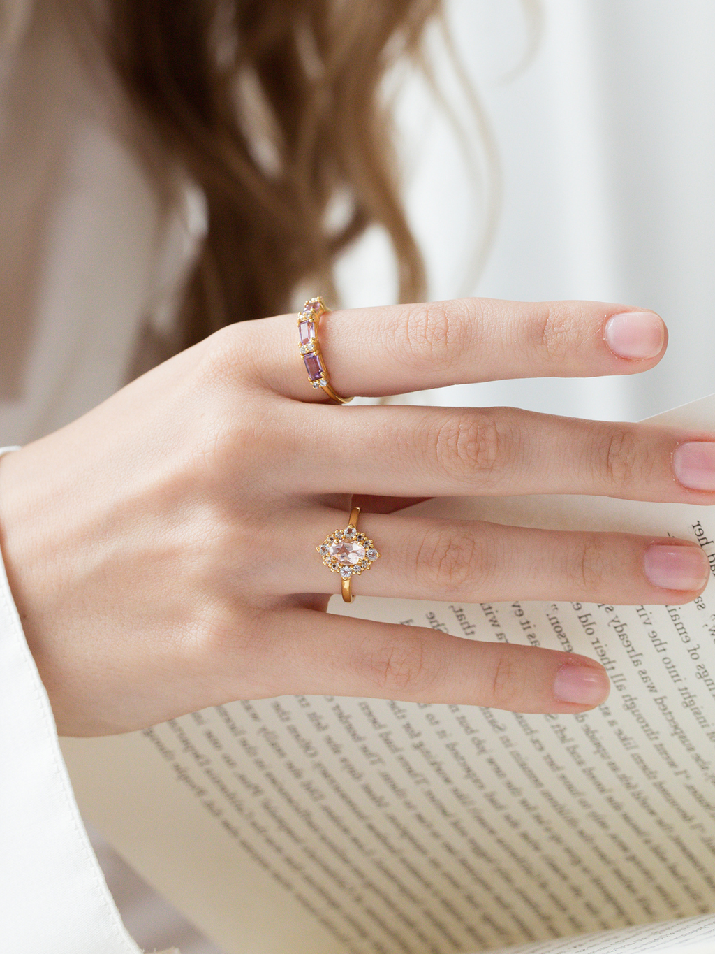 Pink Morganite Halo Ring in 18k Gold Vermeil