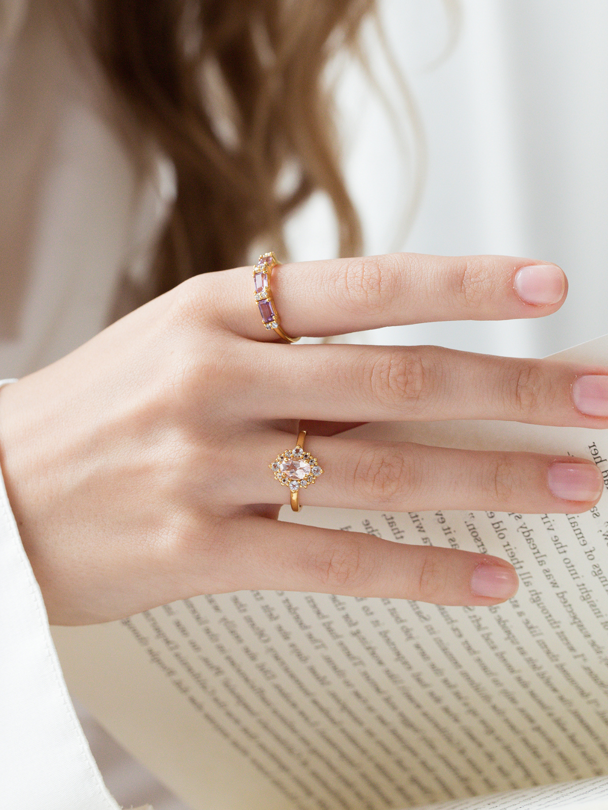 Pink Morganite Halo Ring in 18k Gold Vermeil