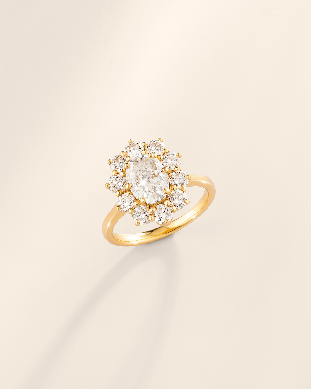 2.5 ct Oval Moissanite Halo Engagement Ring in 18k Gold Vermeil