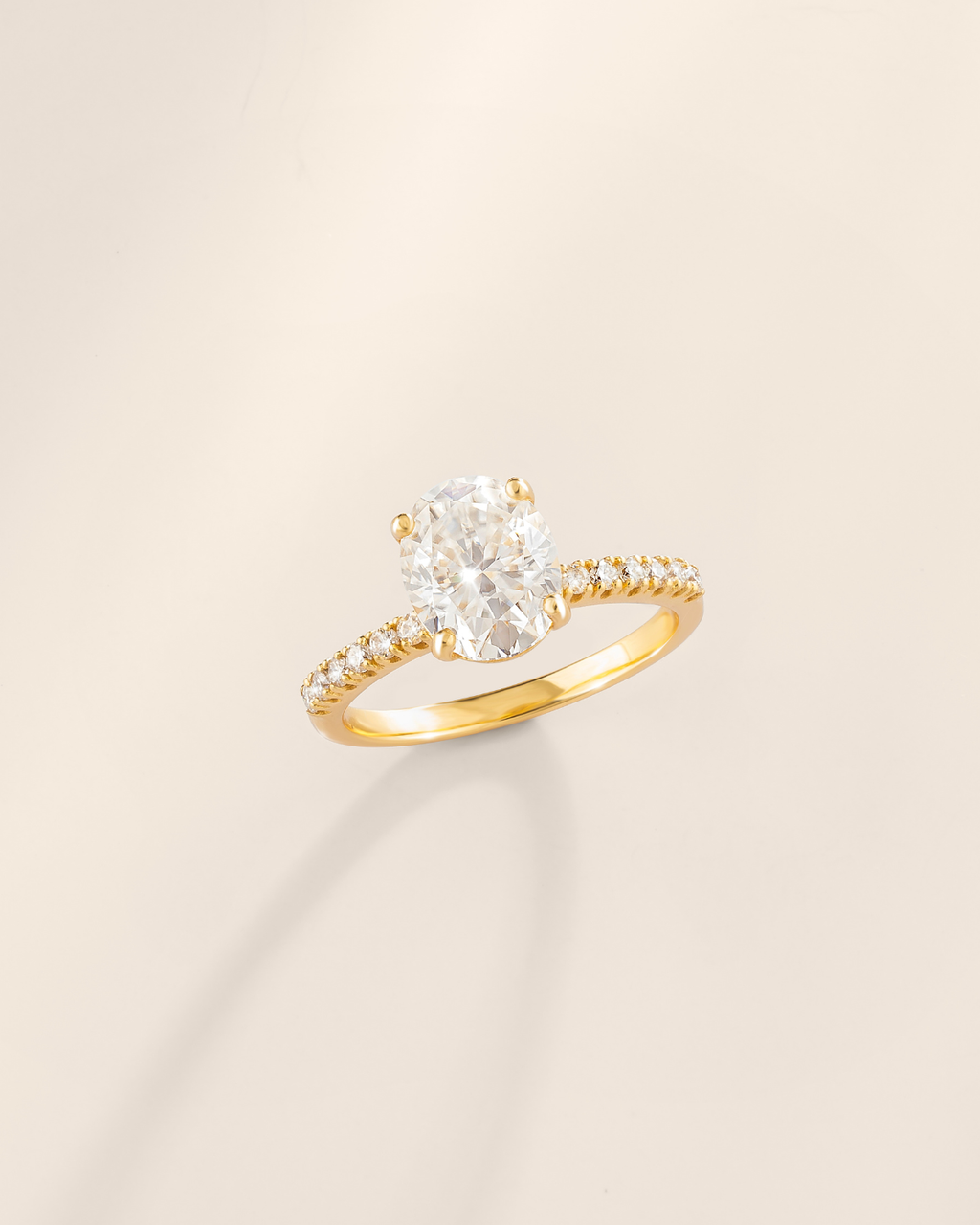 2 ct Oval Solitaire Moissanite Engagement Ring with Pavé Band in 18k Gold Vermeil