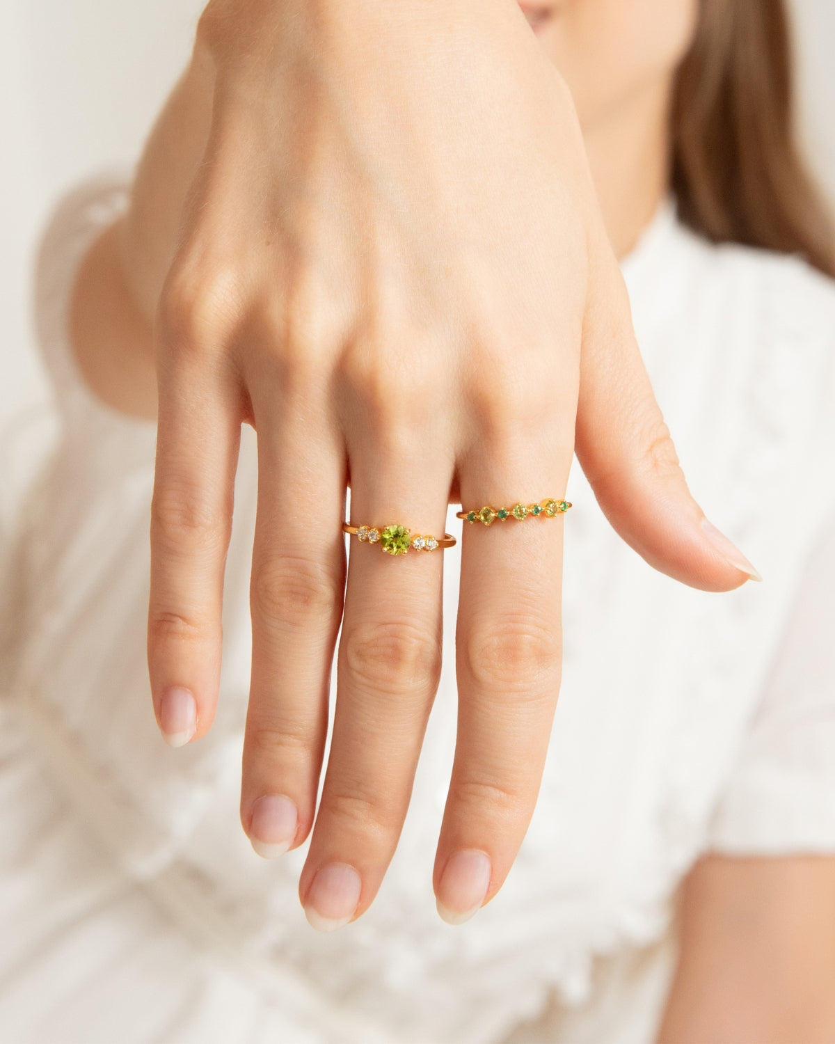 Emerald & Peridot Stackable Half Eternity Band in 18K Gold Vermeil