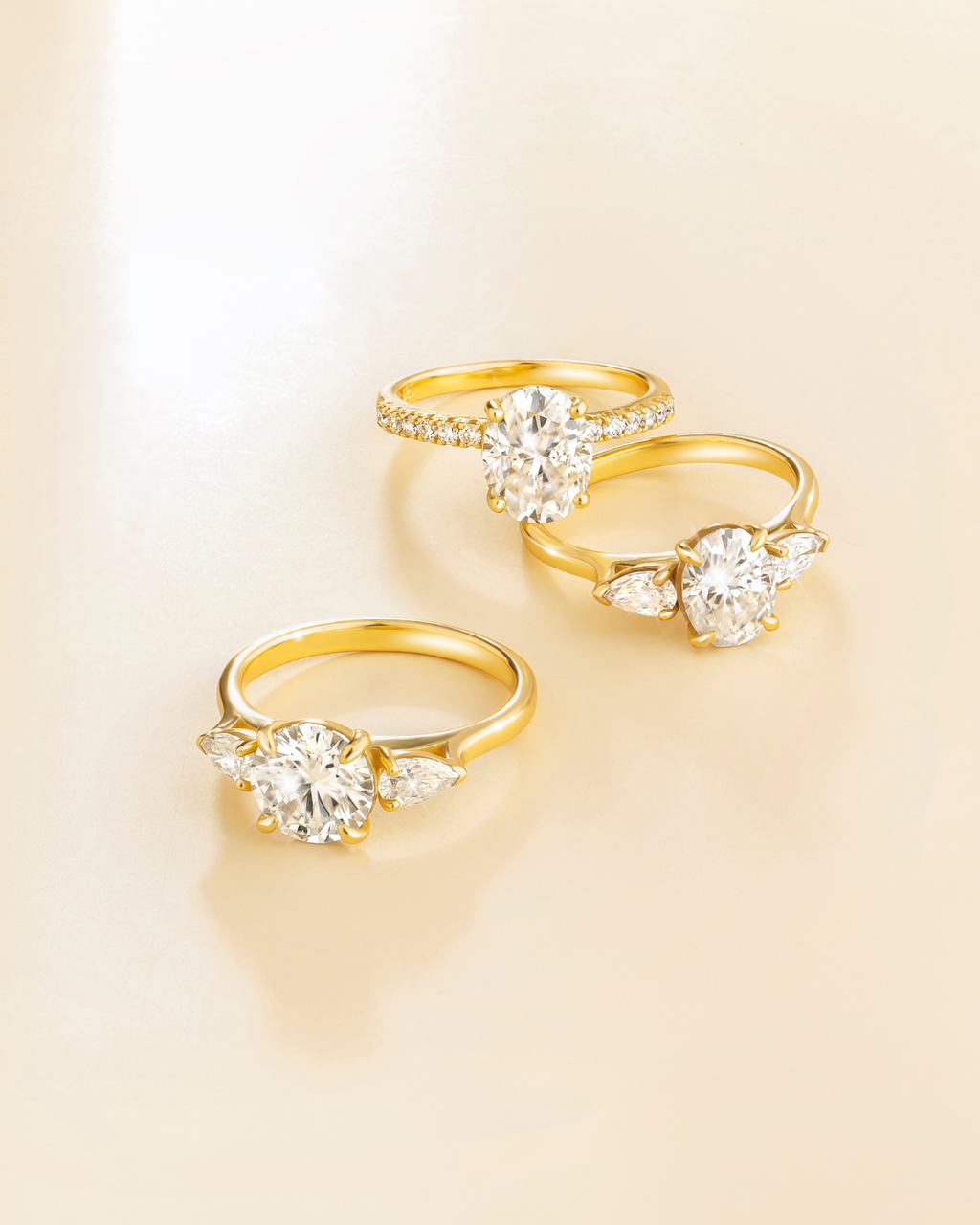 2 ct Round Moissanite Three Stone Engagement Ring in 18k Gold Vermeil