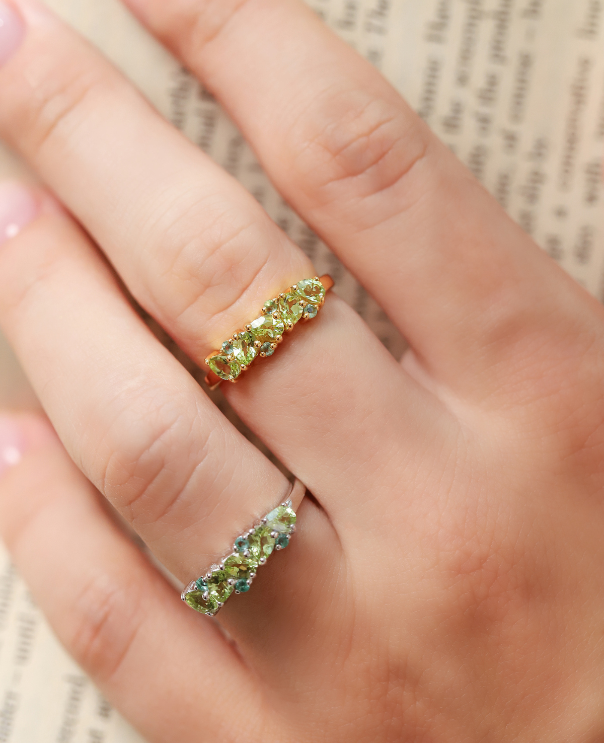 Emerald & Peridot Pear Cut Half Eternity Band in 18k Gold Vermeil