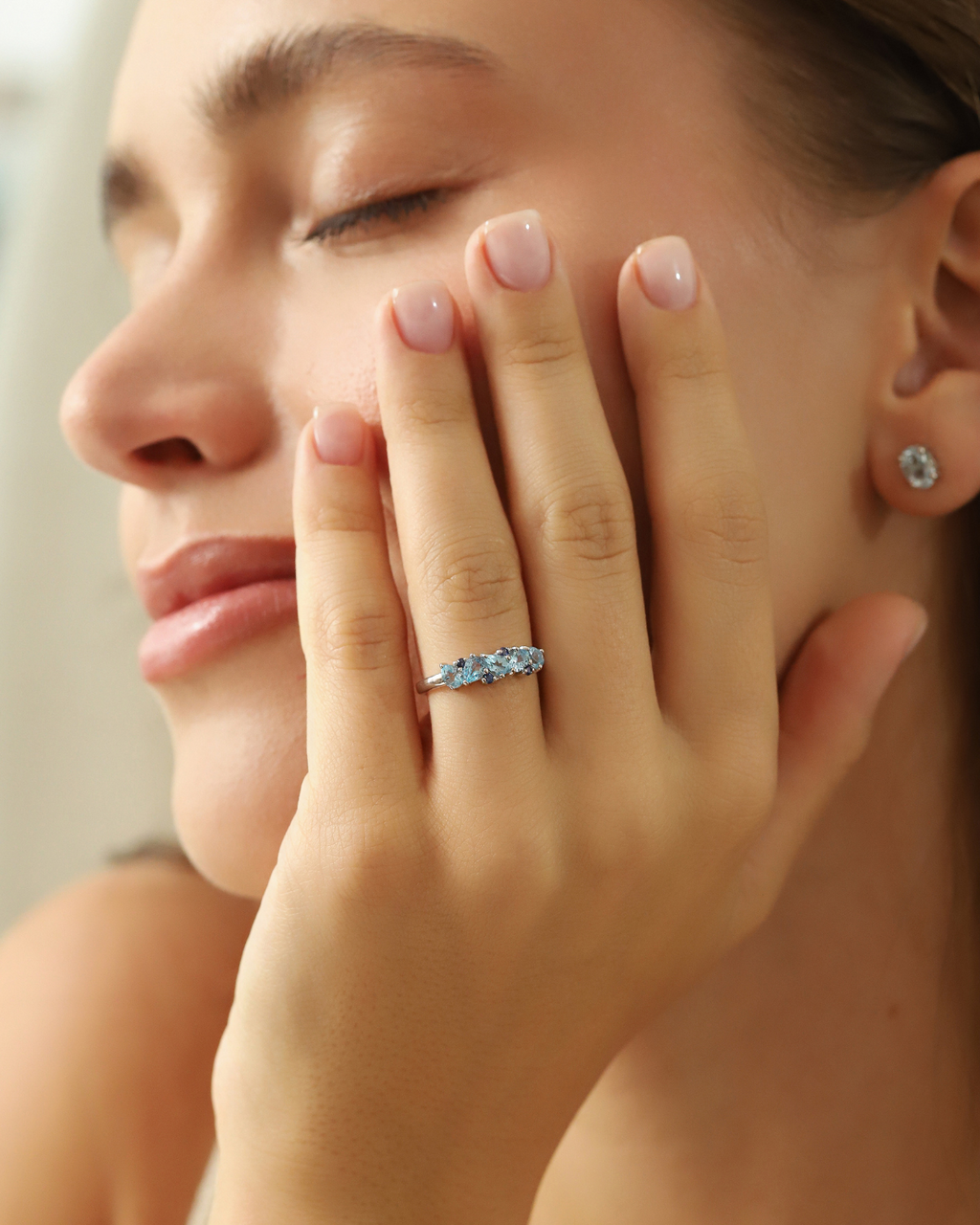 Blue Sapphire & Blue Topaz Pear Cut Half Eternity Band in Sterling Silver
