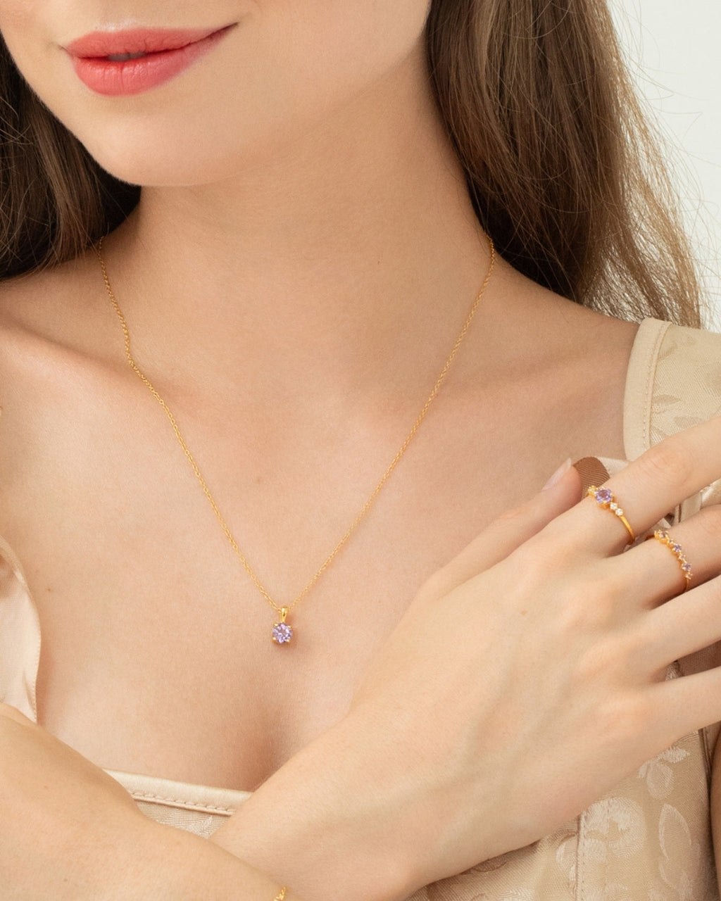 Lavender Amethyst Solitaire Pendant Necklace in 18k Gold Vermeil