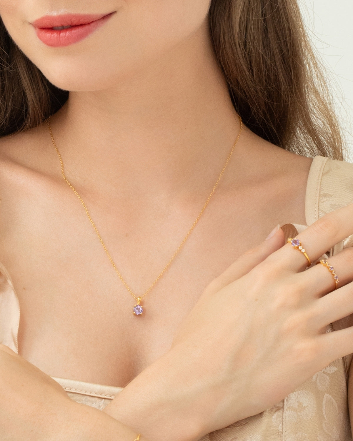 Lavender Amethyst Solitaire Pendant Necklace in 18k Gold Vermeil