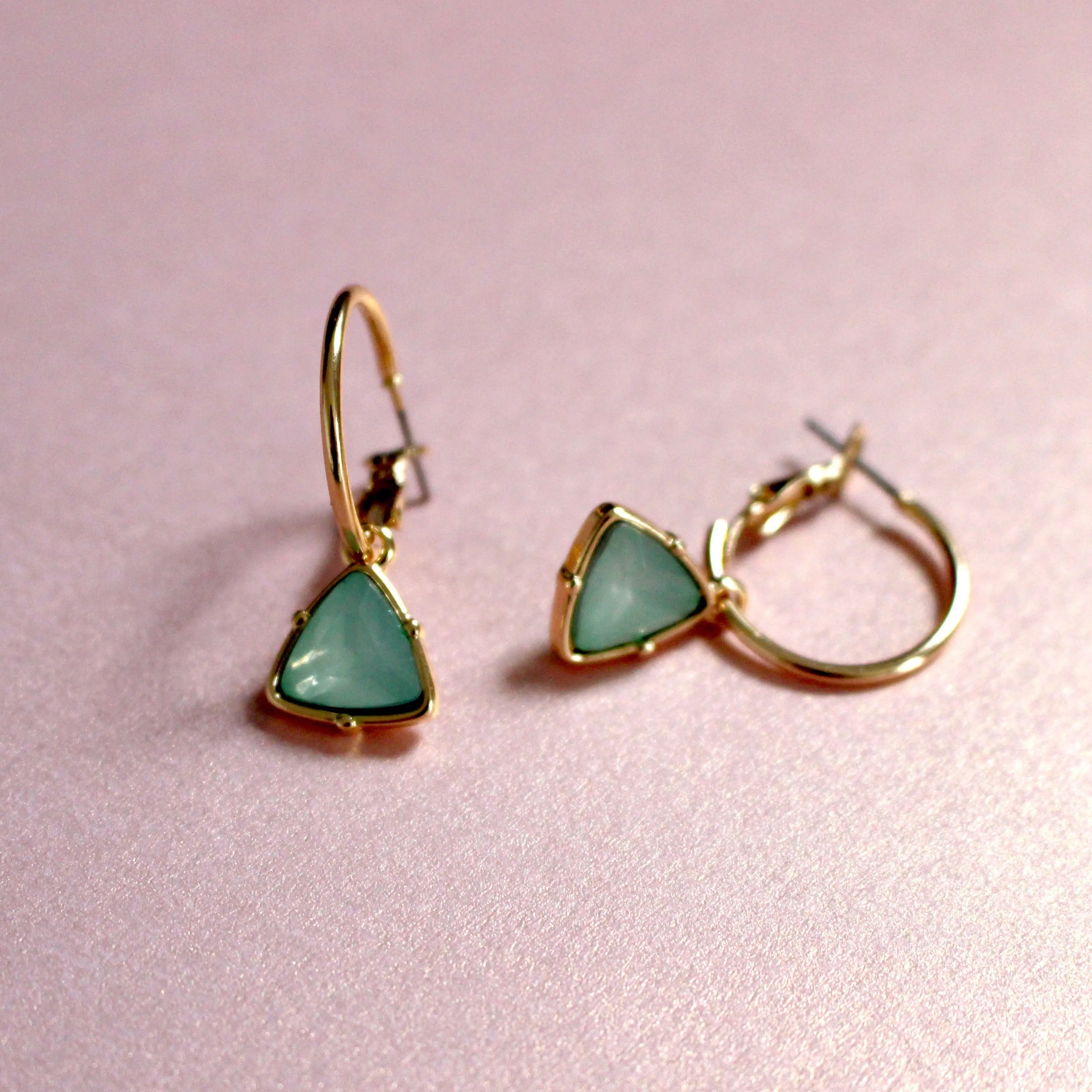 Holly Aqua Gem Charm Gold Hoop Earrings