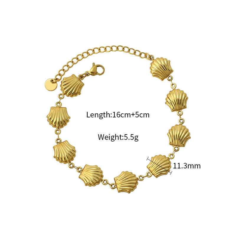Shell Charm Titanium Steel Bracelet - Gold Plated Beach Jewelry for Women