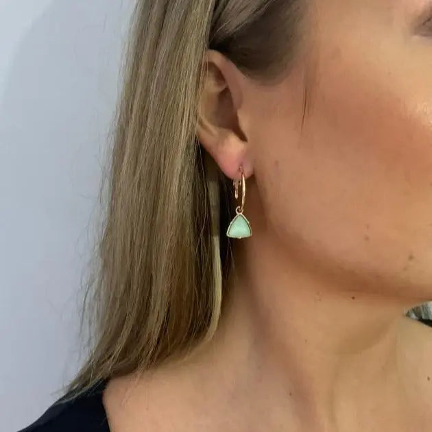 Holly Aqua Gem Charm Gold Hoop Earrings