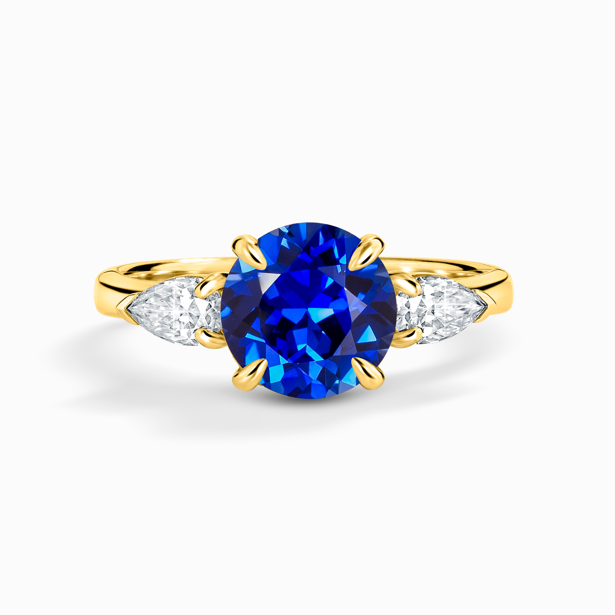 Blue Sapphire Round Cut Three Stone Engagement Ring in 18k Gold Vermeil