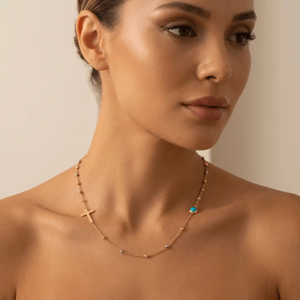 14ct/14K Gold Turquoise Necklace – Cross Turquoise Accent