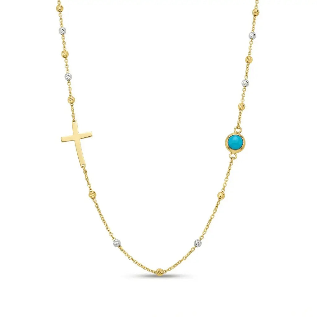 14ct/14K Gold Turquoise Necklace – Cross Turquoise Accent