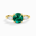 Emerald Round Cut Three Stone Engagement Ring in 18k Gold Vermeil