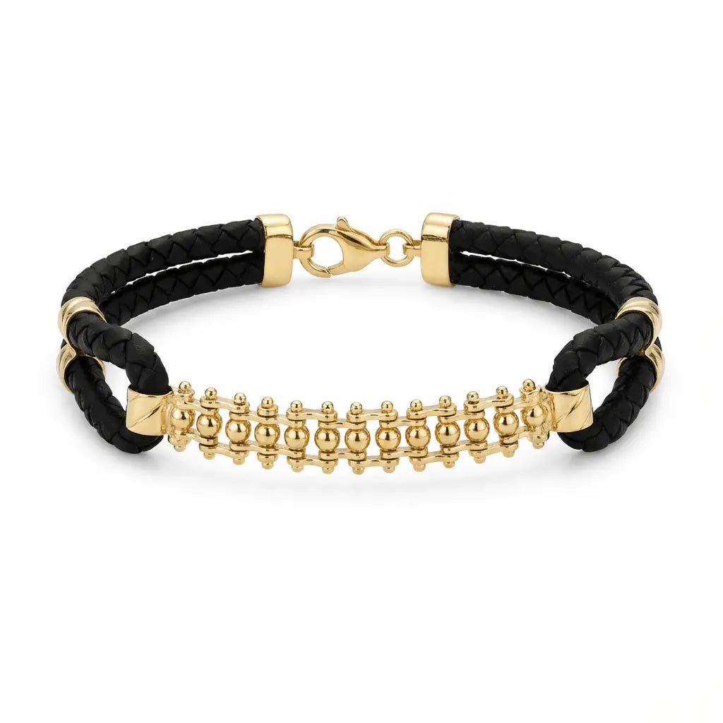 14ct/14K Gold Detail Bracelet – Golden Orbit Textured Link