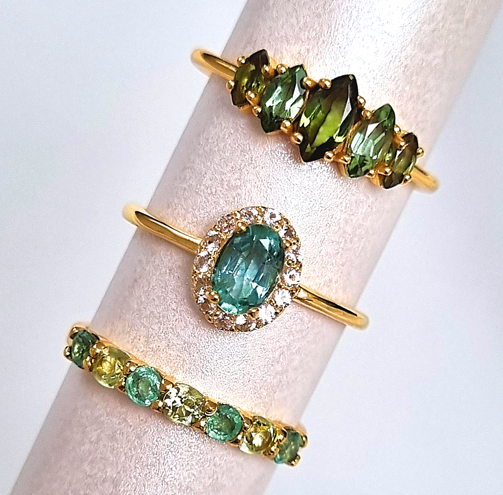 Emerald & Peridot Half Eternity Band in Sterling Silver