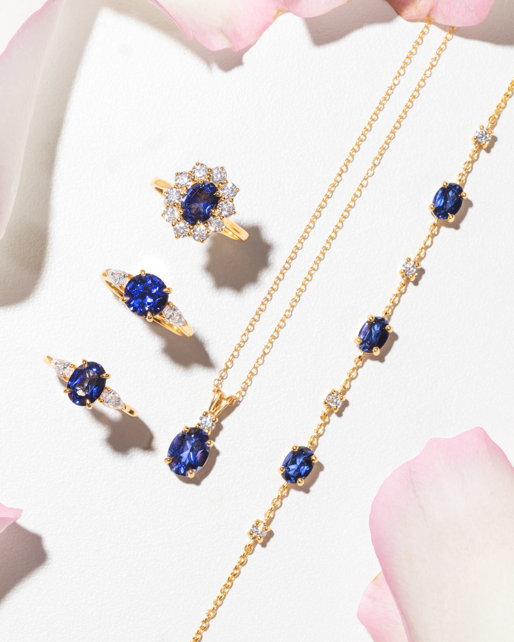 Blue Sapphire Halo Engagement Ring in 18k Gold Vermeil