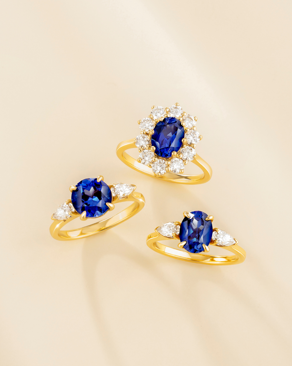 Blue Sapphire Halo Engagement Ring in 18k Gold Vermeil