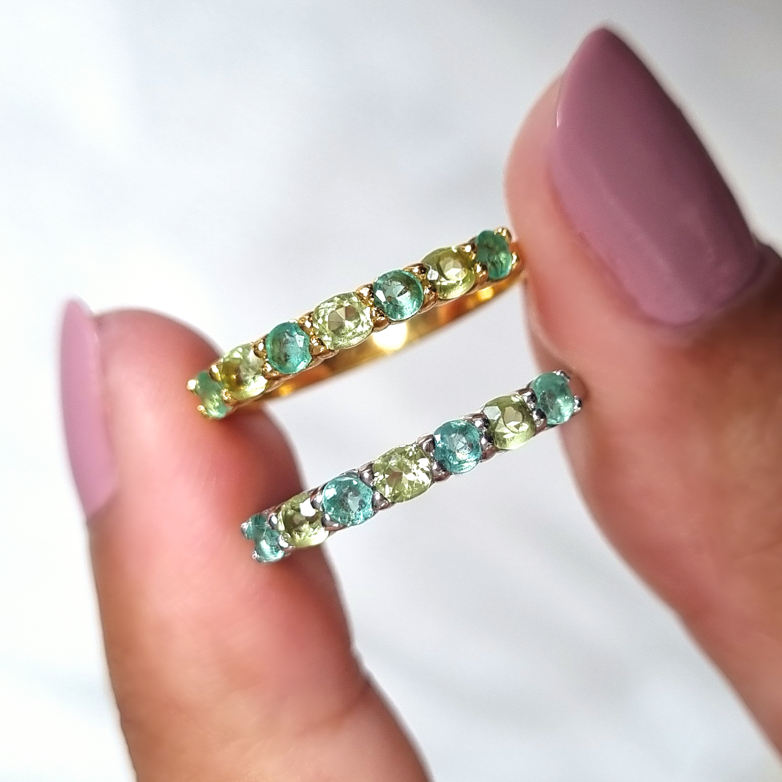 Emerald & Peridot Half Eternity Band in Sterling Silver