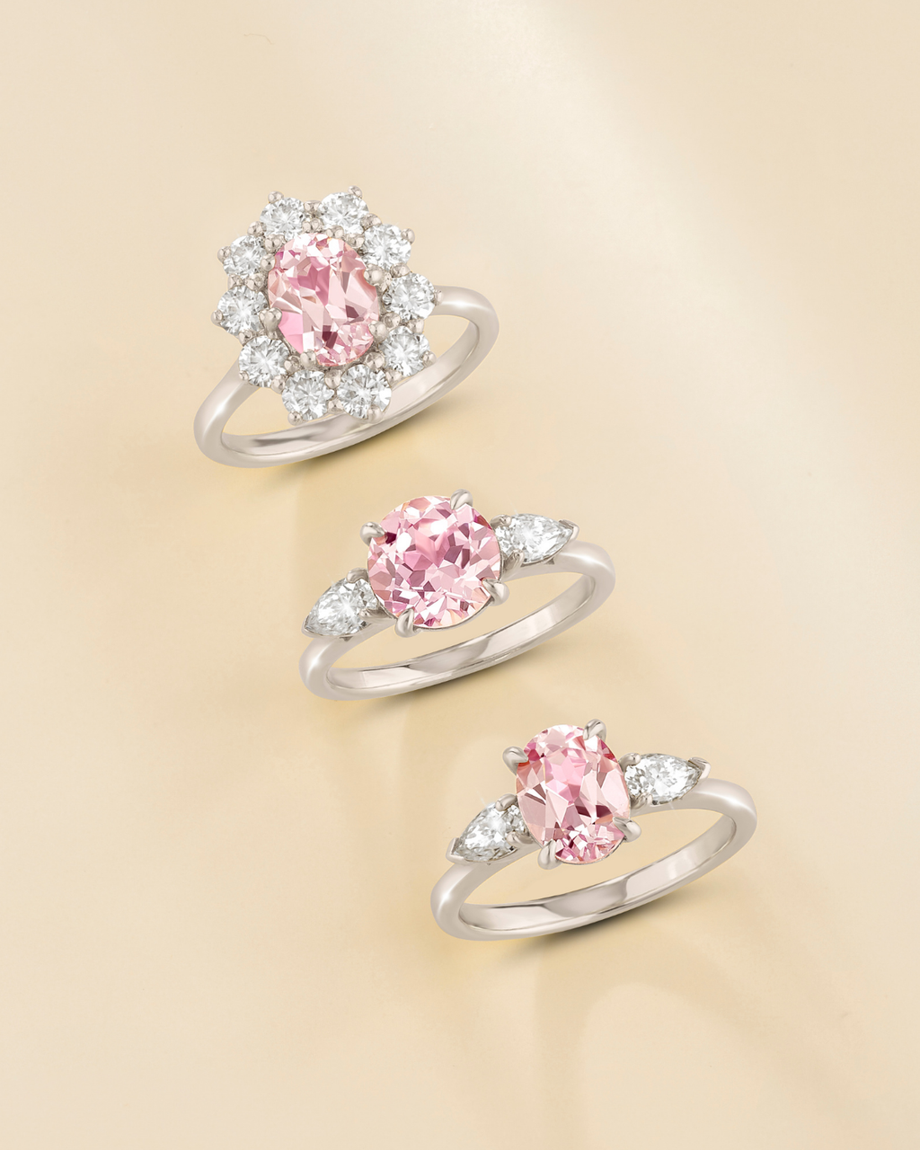 Pink Sapphire Halo Engagement Ring in Sterling Silver