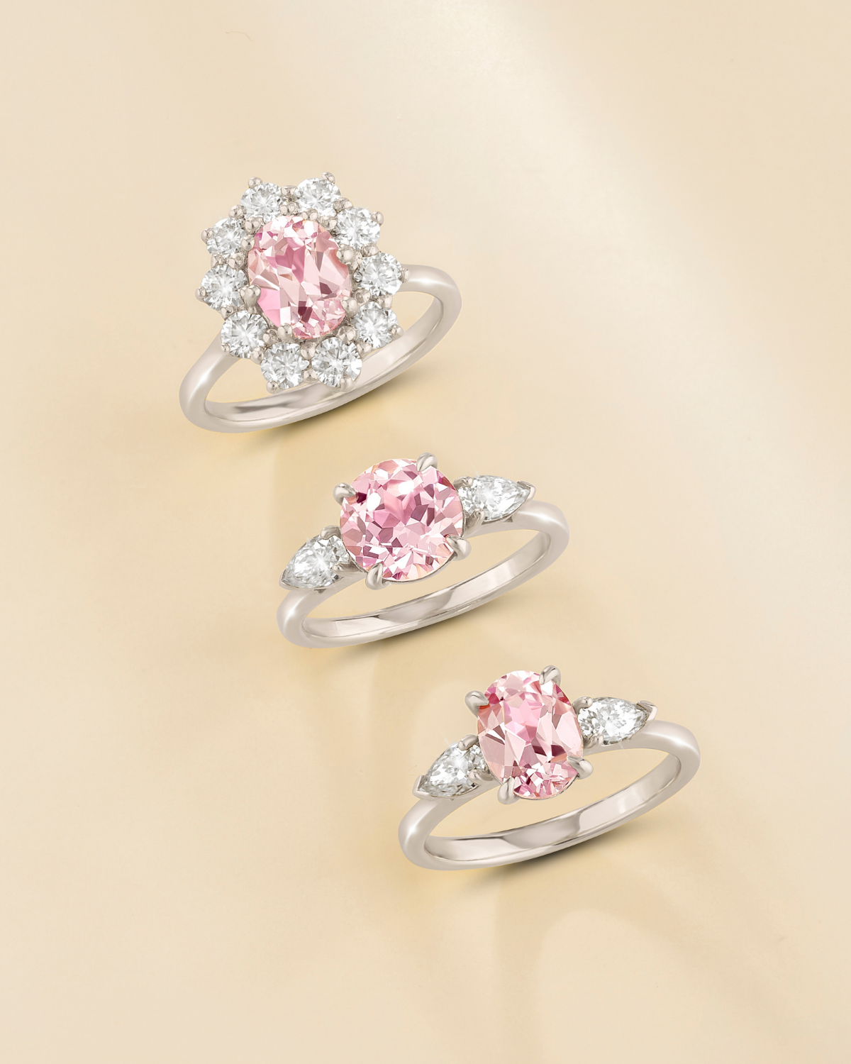 Pink Sapphire Halo Engagement Ring in Sterling Silver
