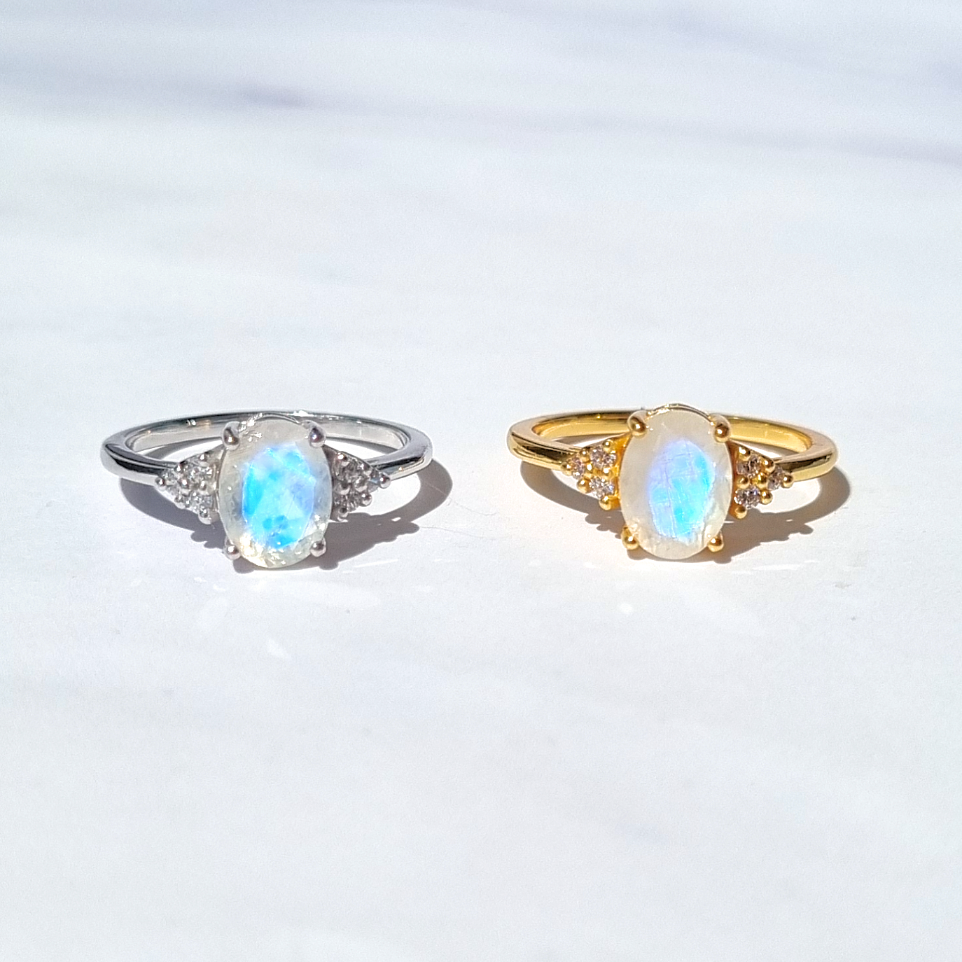 Rainbow Moonstone Ring in Sterling Silver (Oval Cut)