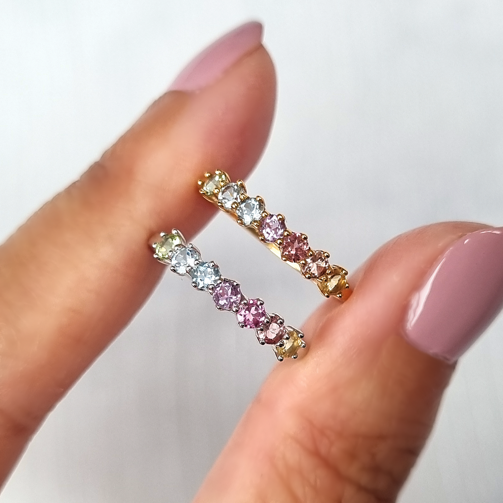 Pastel Rainbow Gemstone Eternity Ring in 18k Gold Vermeil