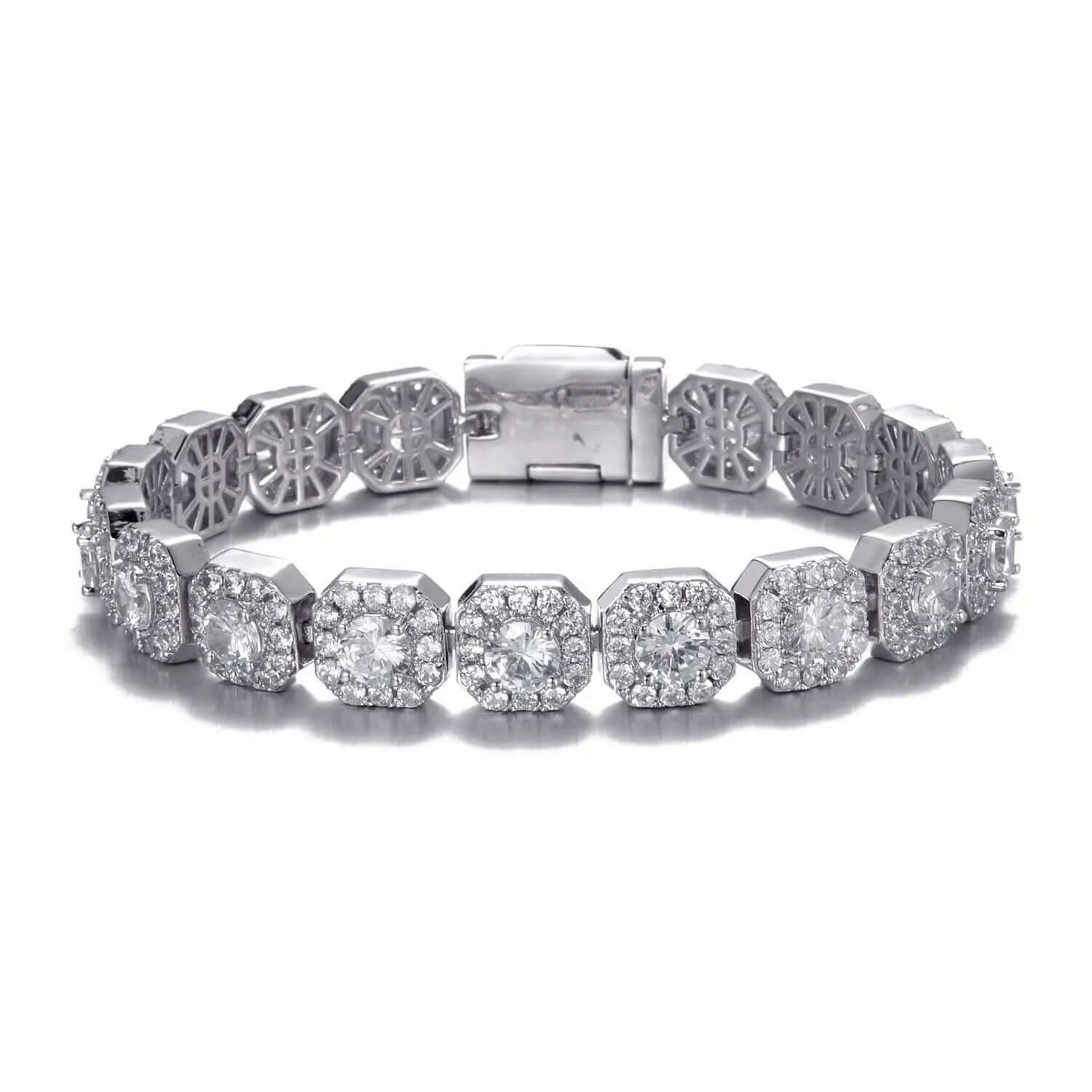 Womens 10mm Clustered Tennis Bracelet - White Gold