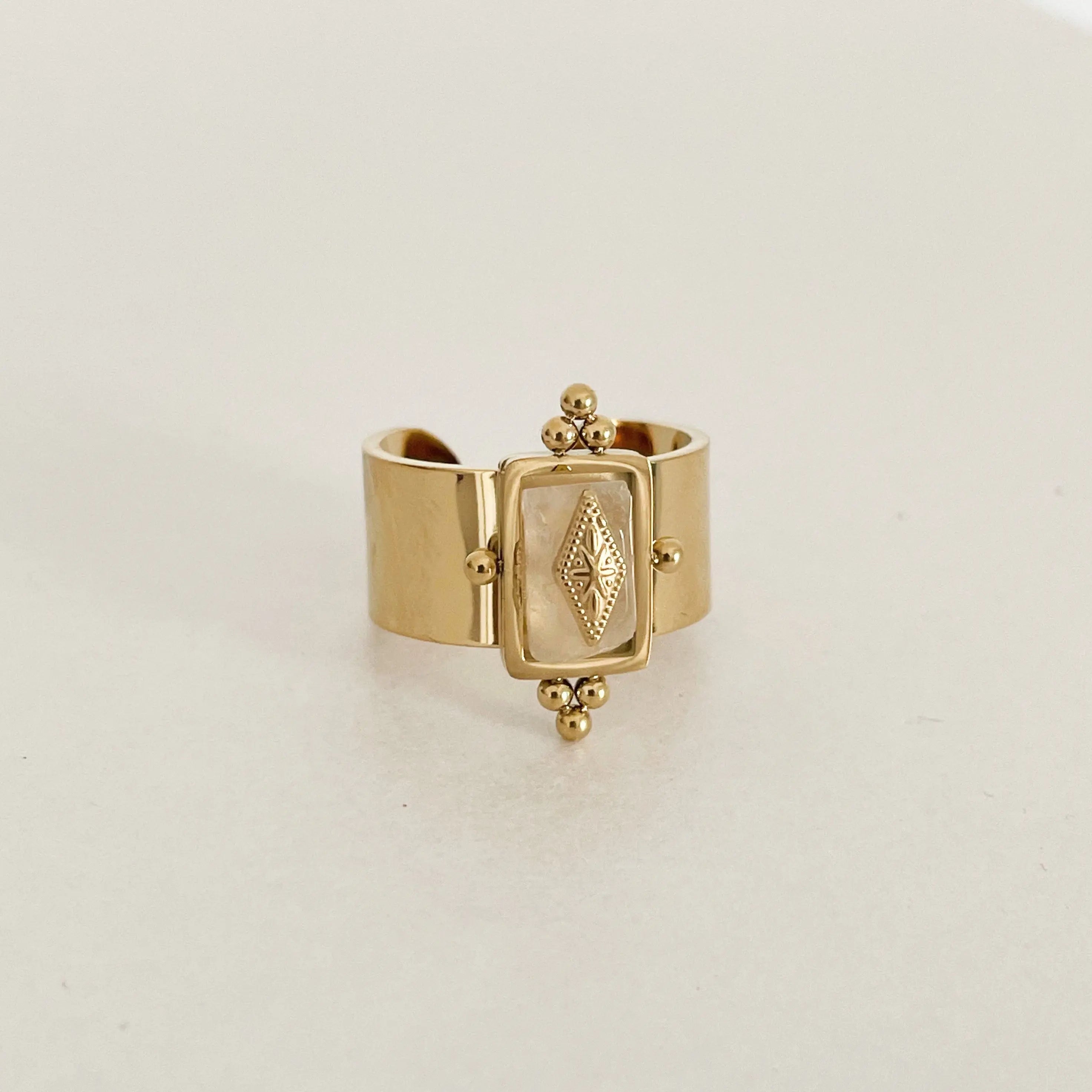 Luna Luxe 18k Gold Plated Wide Band Irregular Crystal Ring