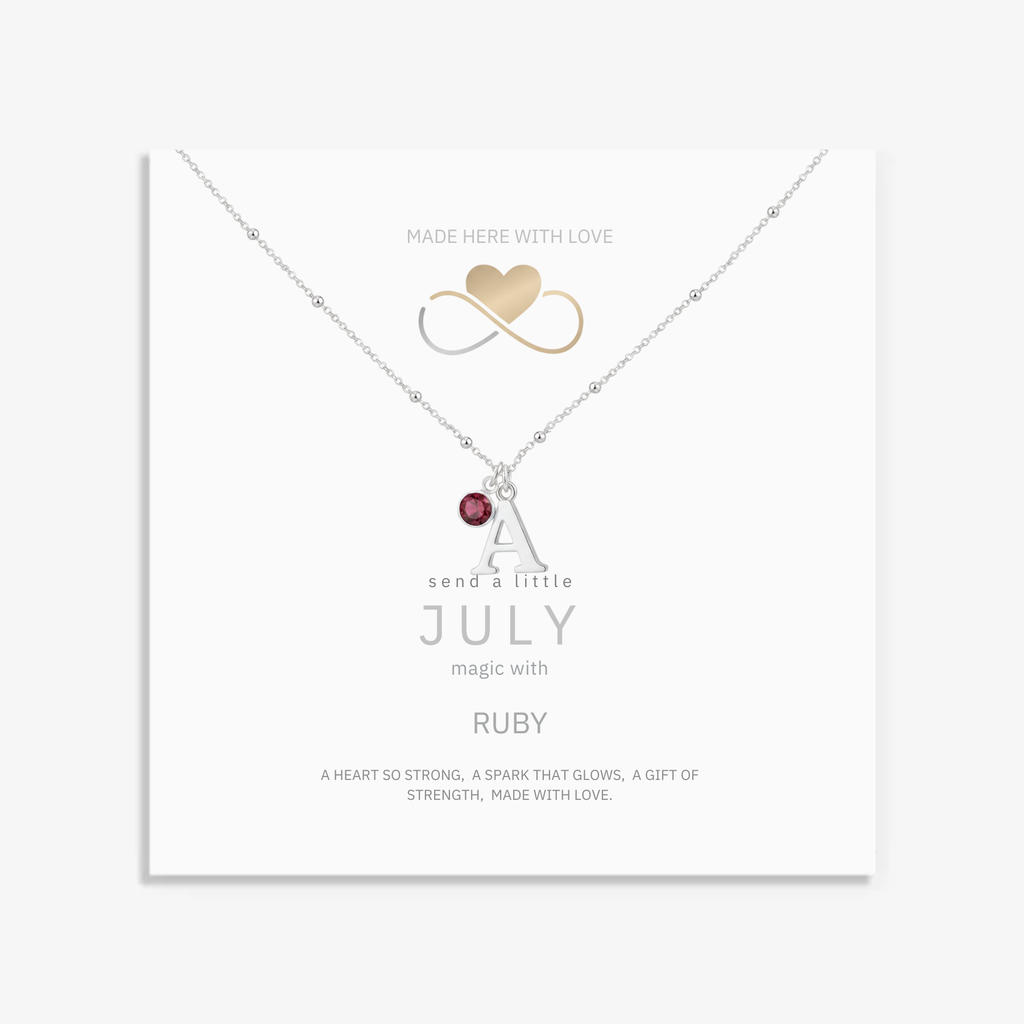 July Birthstone Necklace with Initial Charm | Ruby Gift for Her