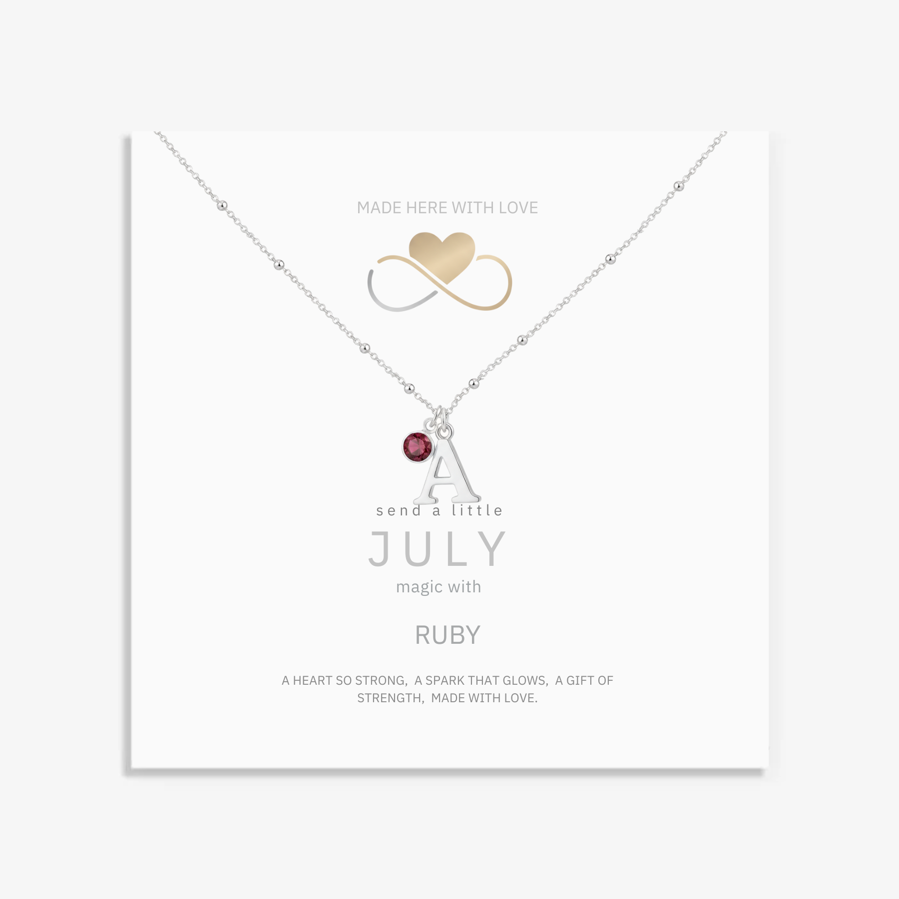 July Birthstone Necklace with Initial Charm | Ruby Gift for Her