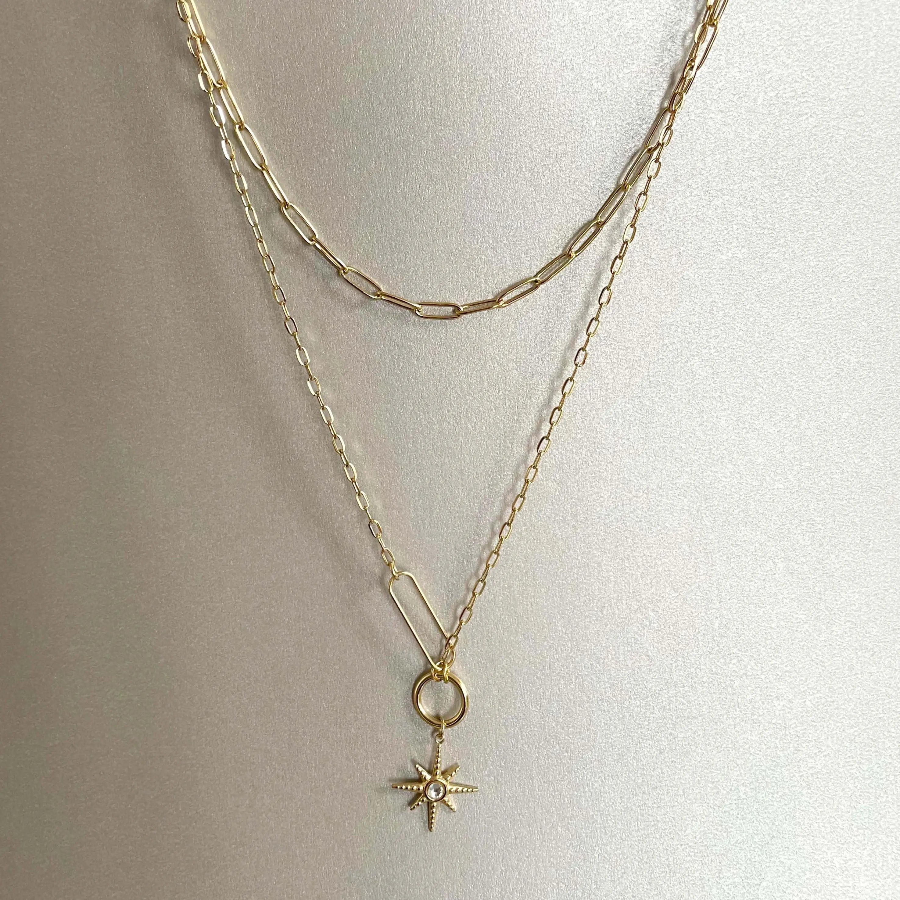 Sahara Luxe 18k Gold Plated Double Layer Sunburst Pendant Necklace