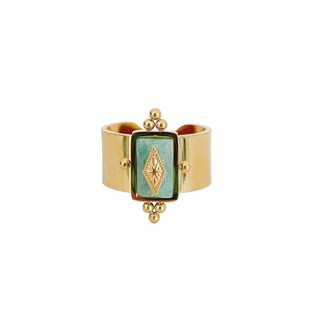 Luna Wide Band Irregular Turquoise Crystal Ring