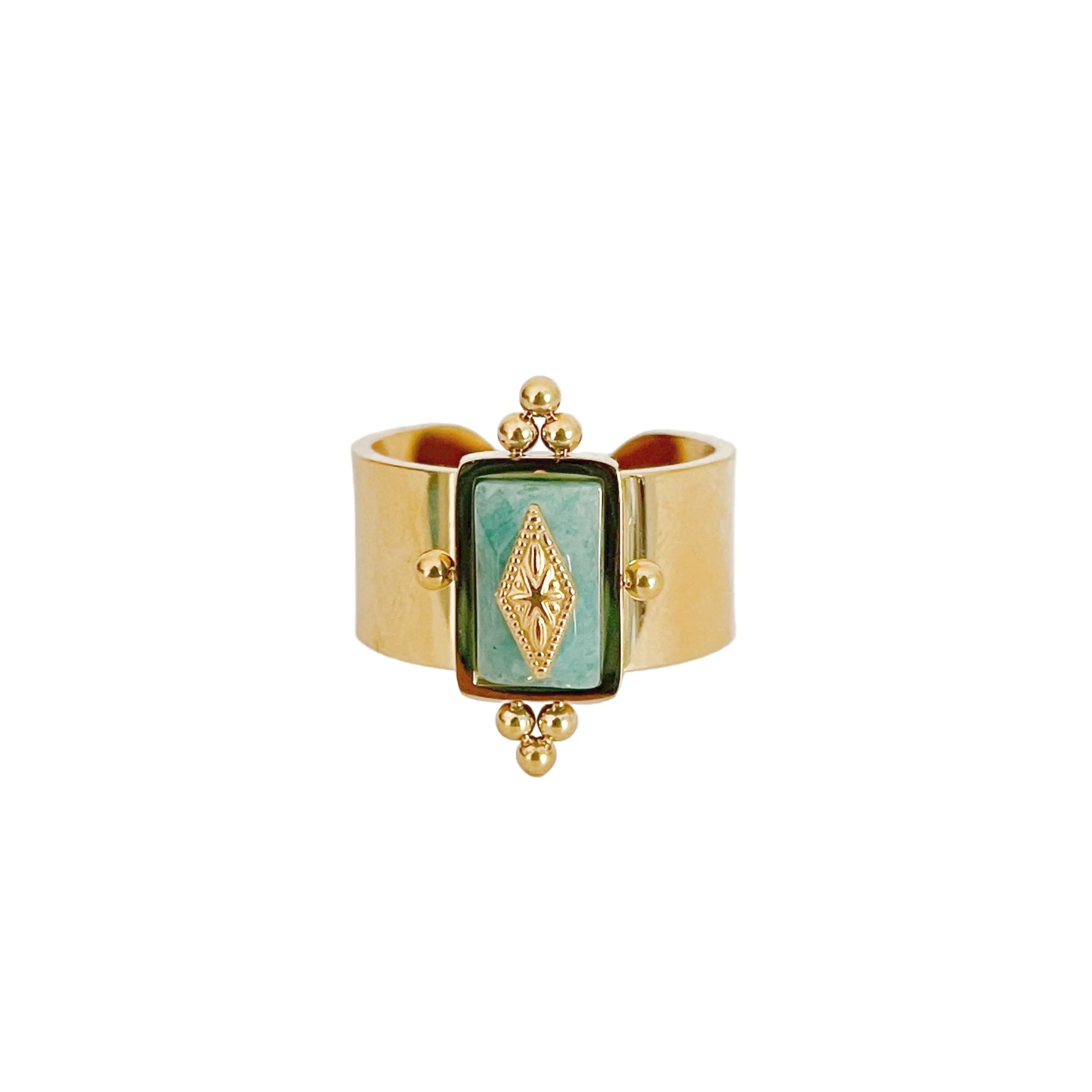 Luna Wide Band Irregular Turquoise Crystal Ring