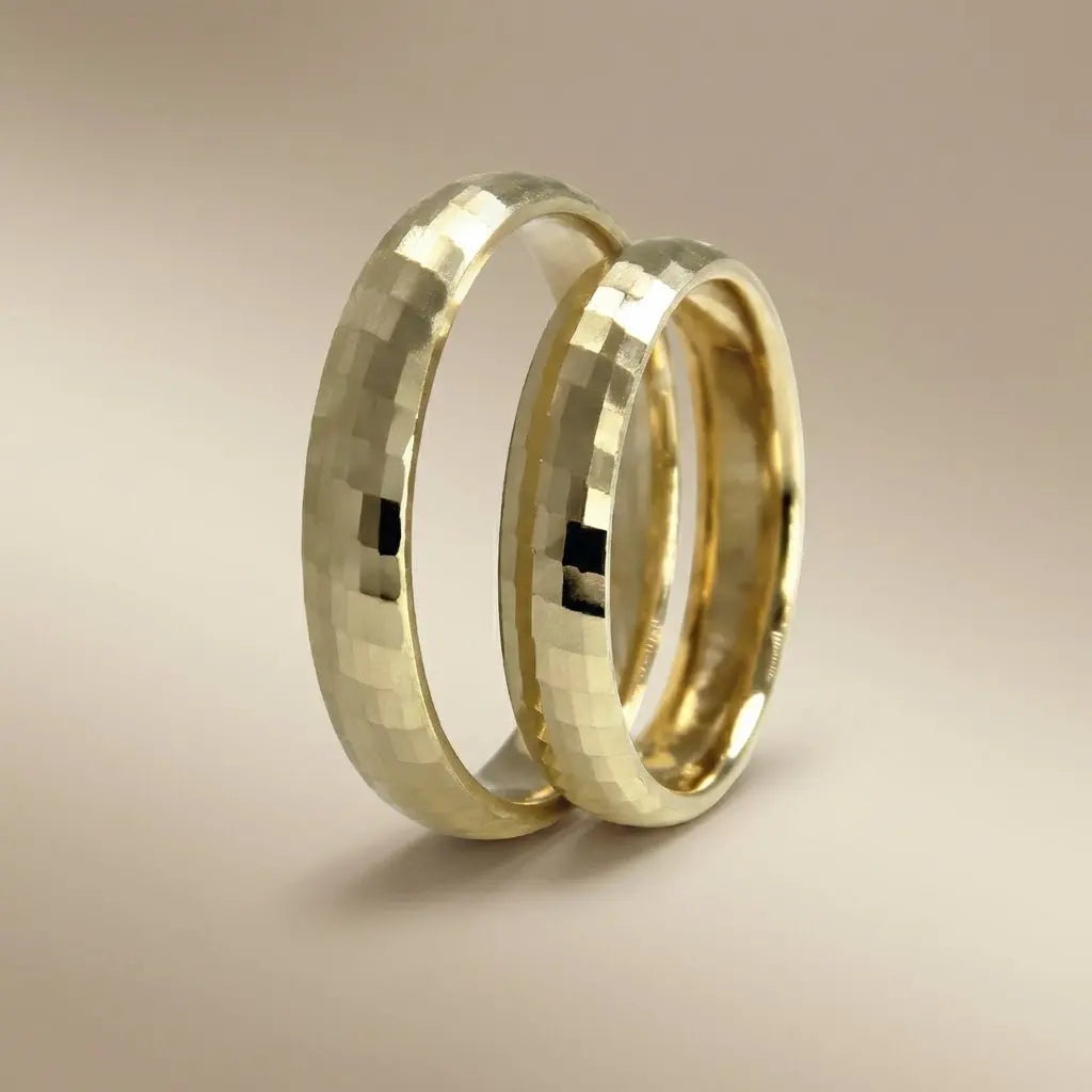 4mm Gold Wedding Band – Faceted Hammered – 9ct/14ct/18ct Gold