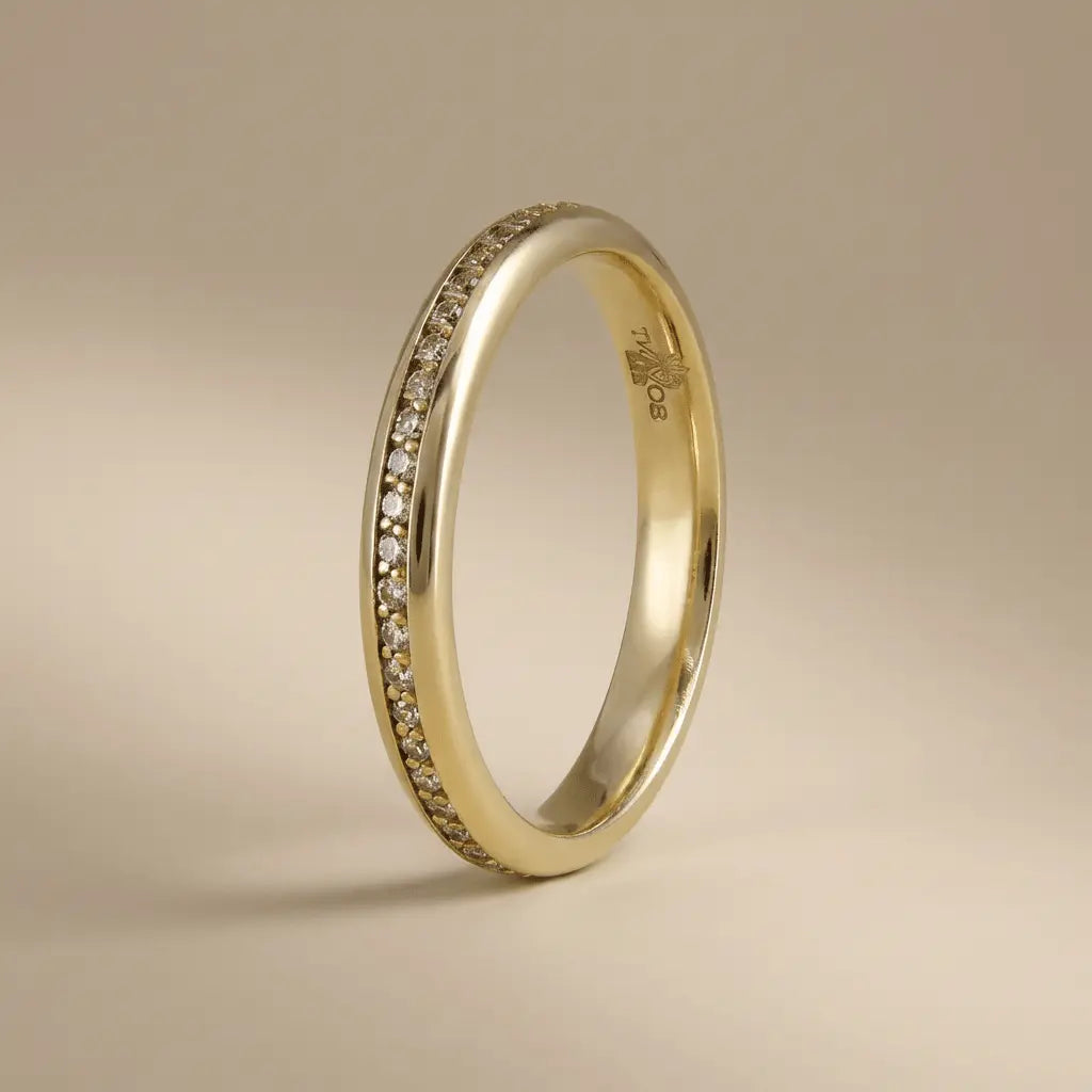 3mm Gold Wedding Band – Aurora Diamond Line – 9ct/14ct/18ct Gold