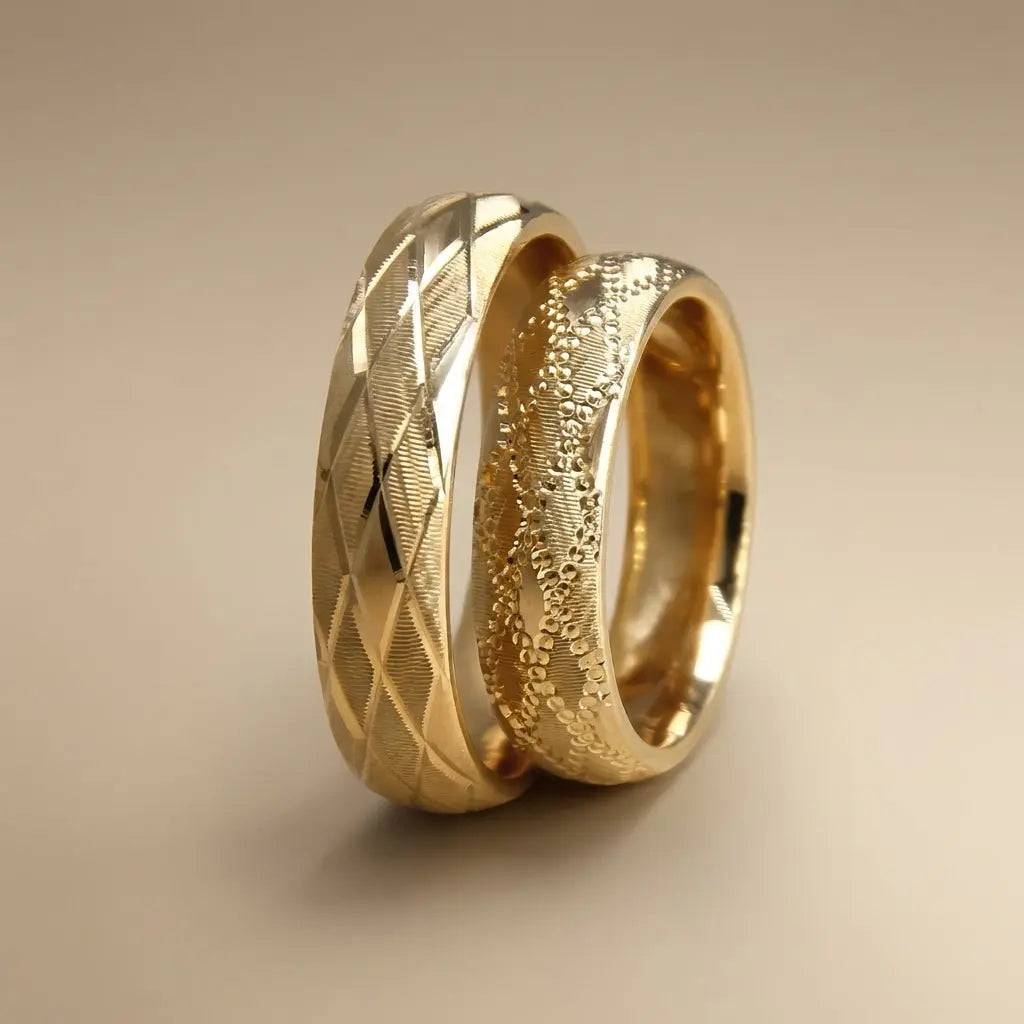 5mm Gold Wedding Band – Faceted Sandblast Wave – 9ct/14ct/18ct Gold