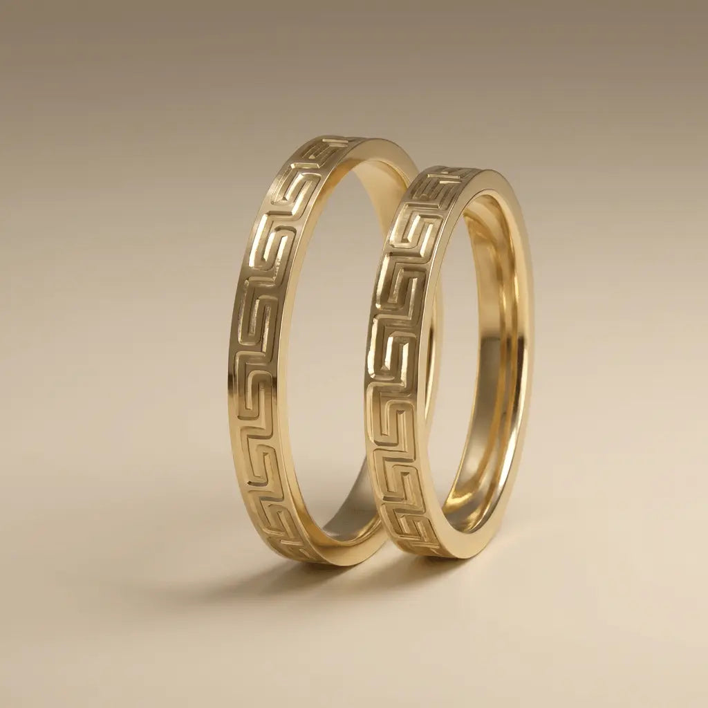 3mm Gold Wedding Band – Greek Key Engraved – 9ct/14ct/18ct Gold