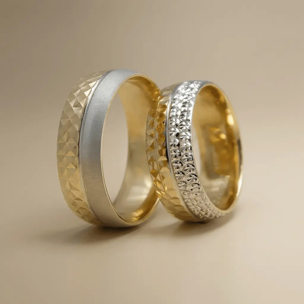 7mm Gold Wedding Band – Two Tone Faceted – 9ct/14ct/18ct Gold
