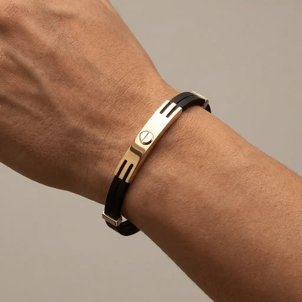 14ct/14K Gold Detail Bracelet – Modern Screw Detail Black