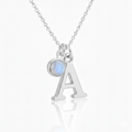 June Birthstone Necklace with Initial Charm – Moonstone Gift for Her