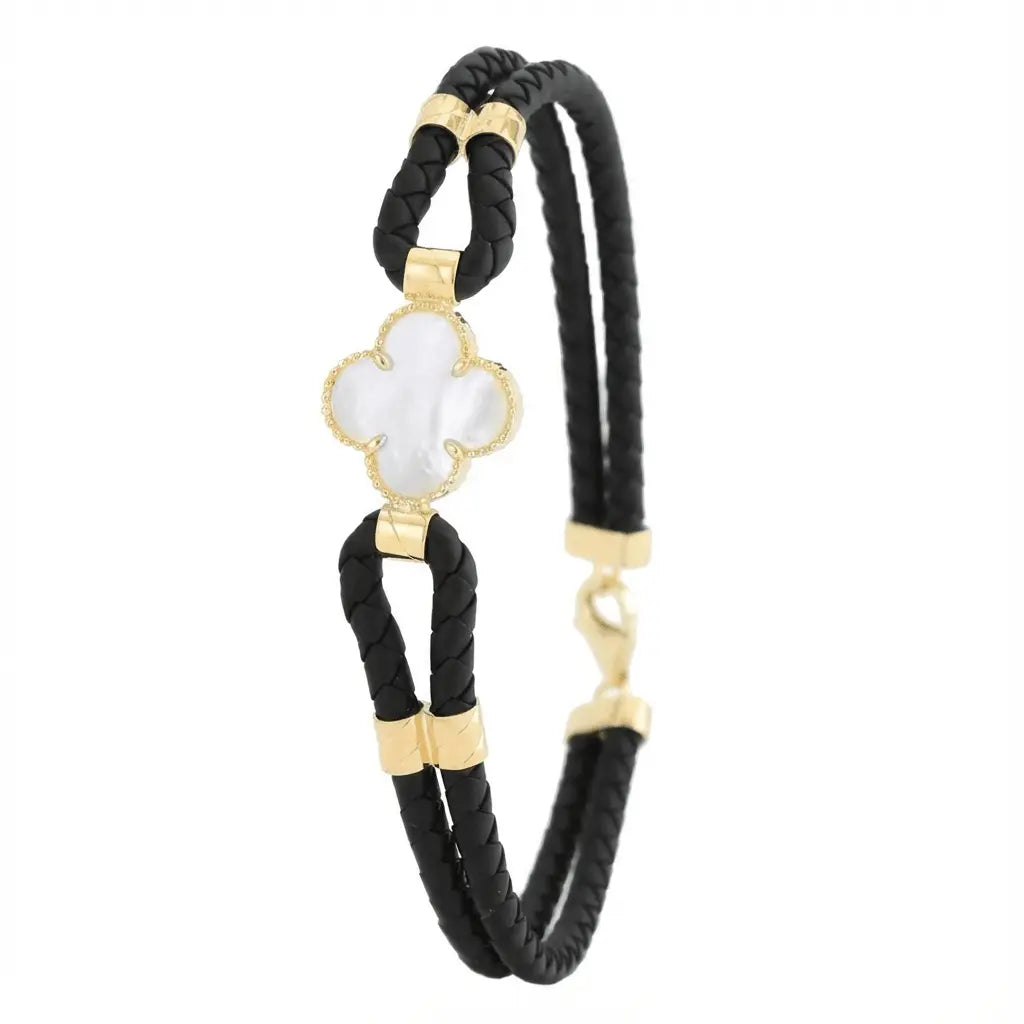14ct/14K Gold Detail Bracelet – Mother of Pearl Clover Braided